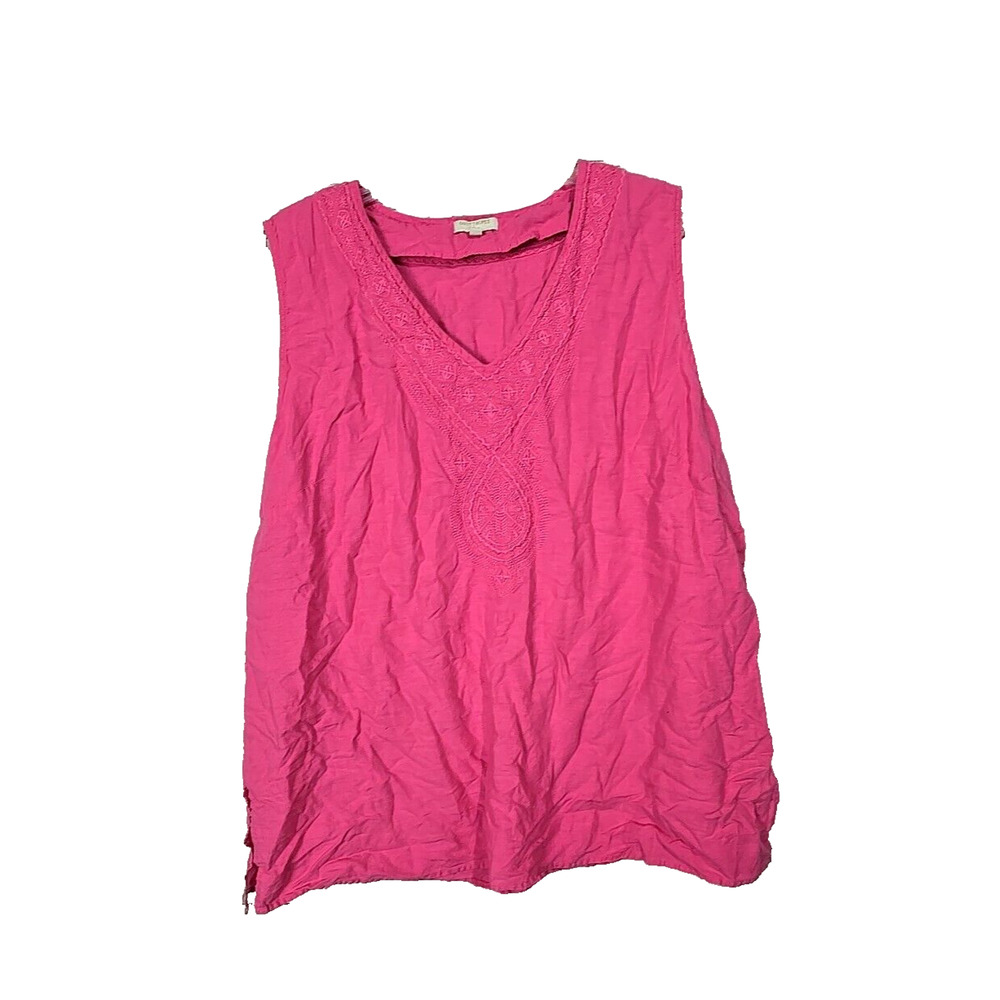Saint Tropez West Pink Embroidered Linen V-Neck Sleeveless Tank Top Womans 3X